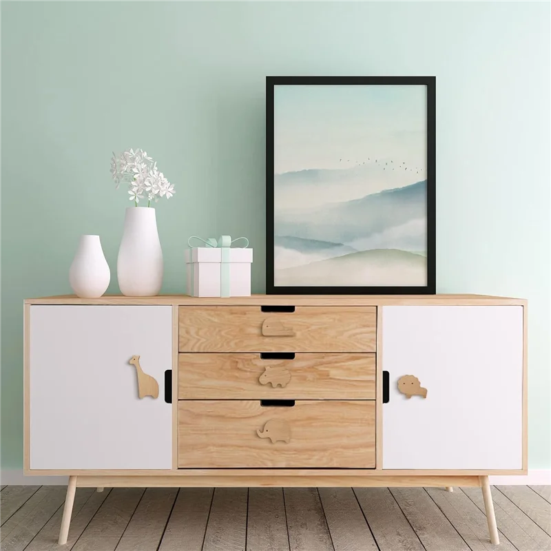 Wooden Animal Cabinet Knobs Decorative Dresser Knobs With Screws Dresser Pulls Wood Marine Woodland Animals Knobs 6Pcs Durable-A