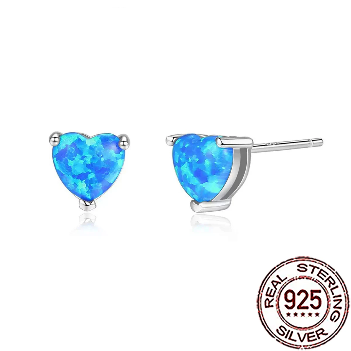 

QooLady стерлингового серебра 925 пробы, блестящие мистические синие опаловые серьги-гвоздики в форме сердца для женщин, изысканные вечерние повседневные ювелирные аксессуары SE144