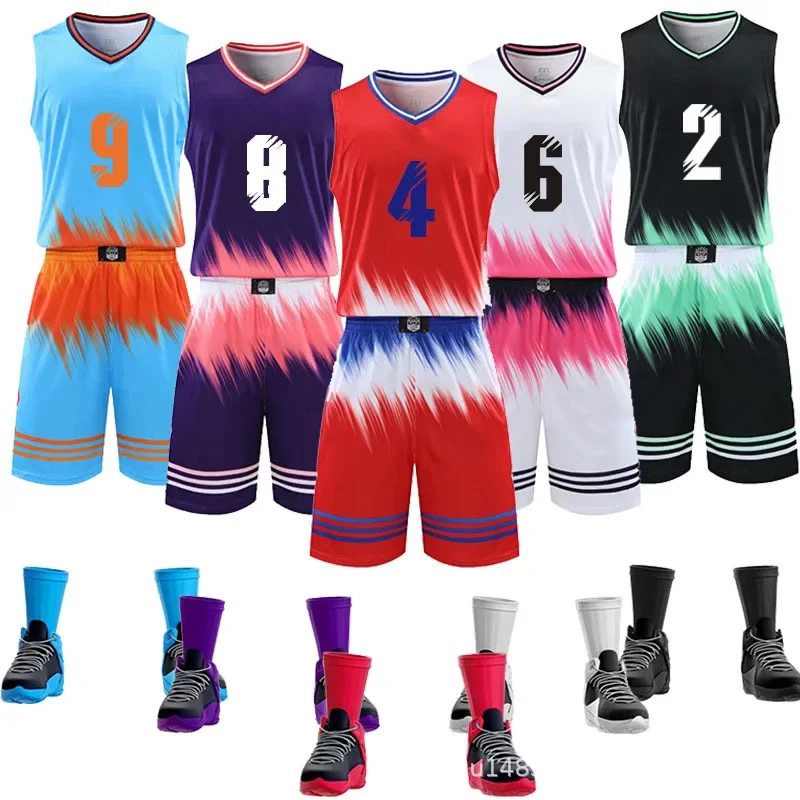 High Quality Youth Basketball Jersey College Men Women Team Basketball Shorts Sets Tracksuits Kids Throwback Shirt Uniform 7XL