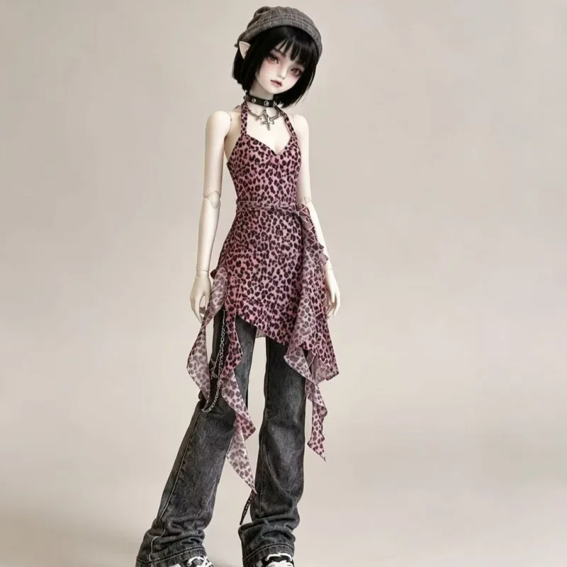 1/4 BJD Doll Clothes Fashion Post-apocalyptic Style Spicy Girls Chiffon Skirt Retro Leopard-Print Skirt BJD Doll Dress Up Dress