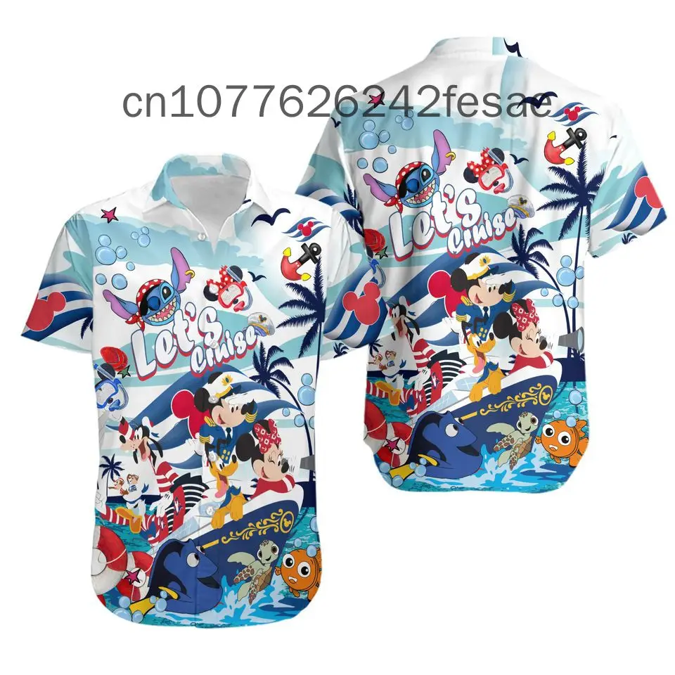 Cruise Disney Hawaiian Shirt Men\'s DCL Inspired Men\'s Button Down Short-Sleeved Shirt Trendy Disney Mickey Hawaiian Shirt