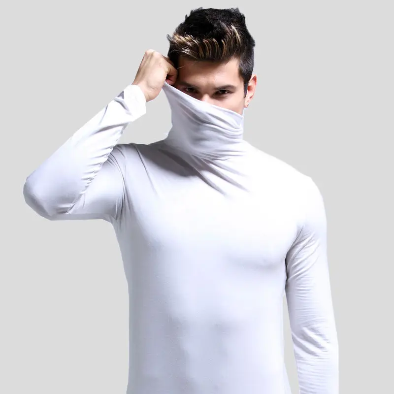 High Collar Men Thermal Underwear Tops Winter Sexy Long Sleeve Warm Shirts Compression Clothes Gay Body Sweater Elastic Blouse