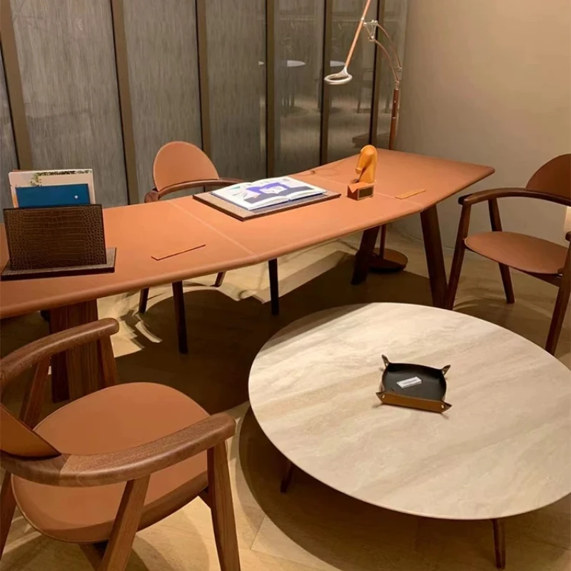 Living room long desk boss study black walnut computer desk arc