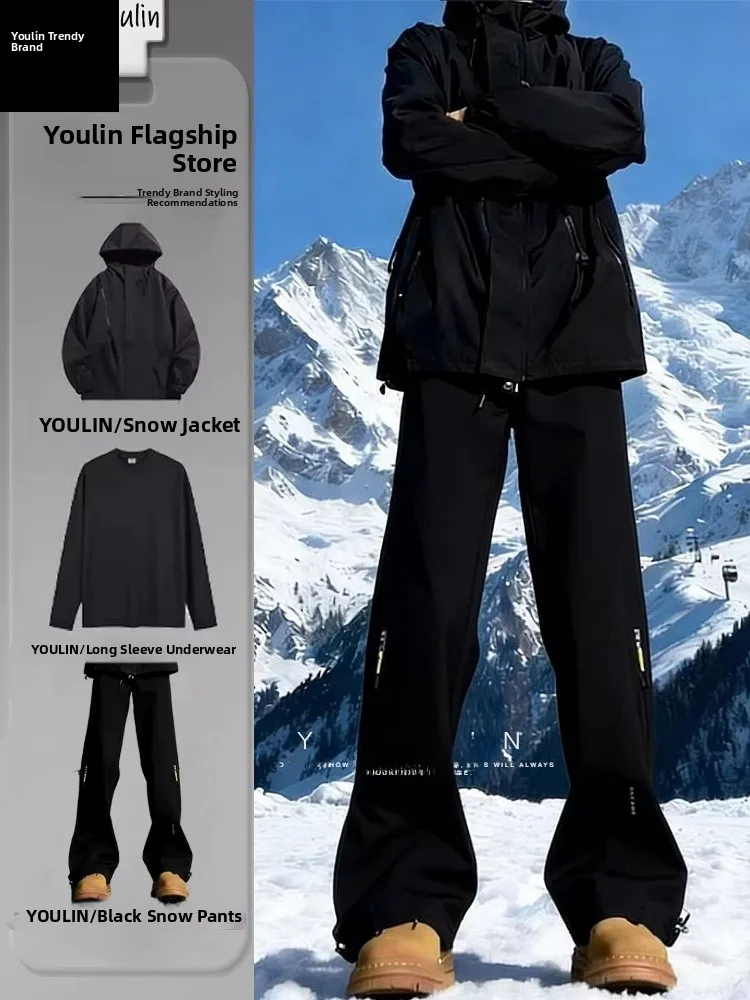 

Мужской комплект для активного отдыха: водонепроницаемая куртка и брюки на флисовой подкладке, черный, в стиле самурай, трехслойная защита, повседневная спортивная одежда из полиэстера