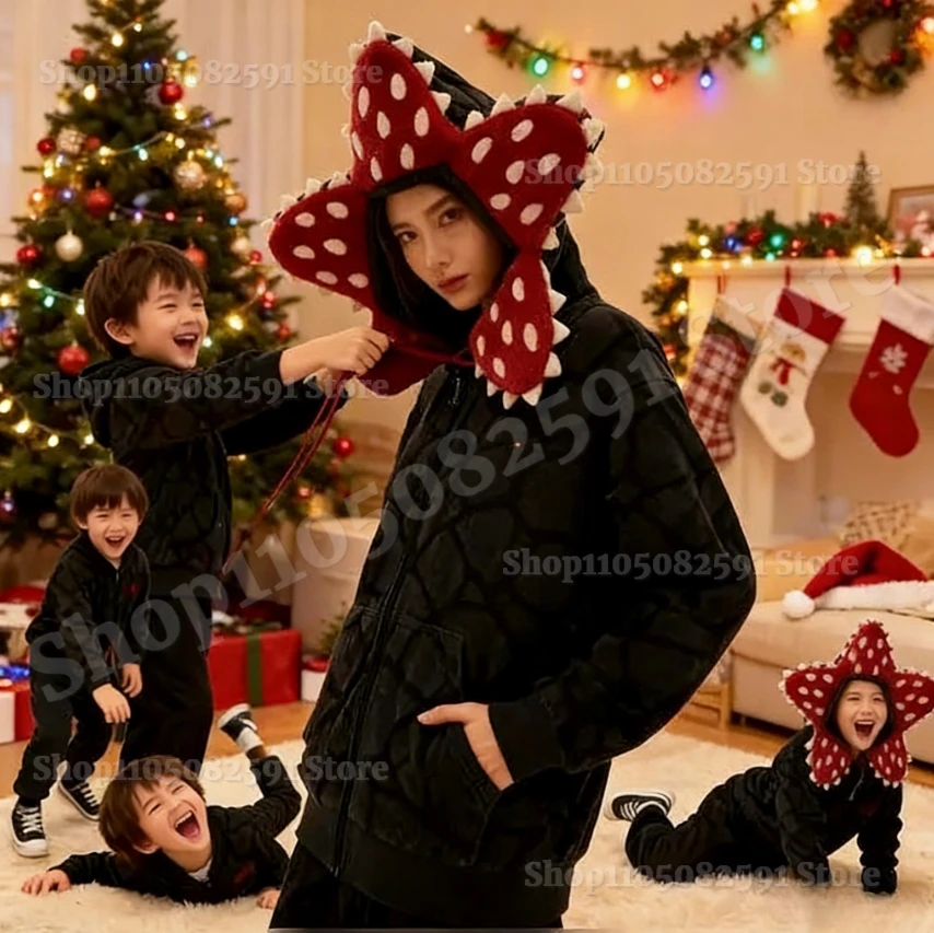 بيجامة عيد الميلاد للبالغين والأطفال لعام 2025 - نيسيي نبات ديموجورجون مع سحاب سهل الإمساك، زي ممتع لحفلات العطلات والموضوع