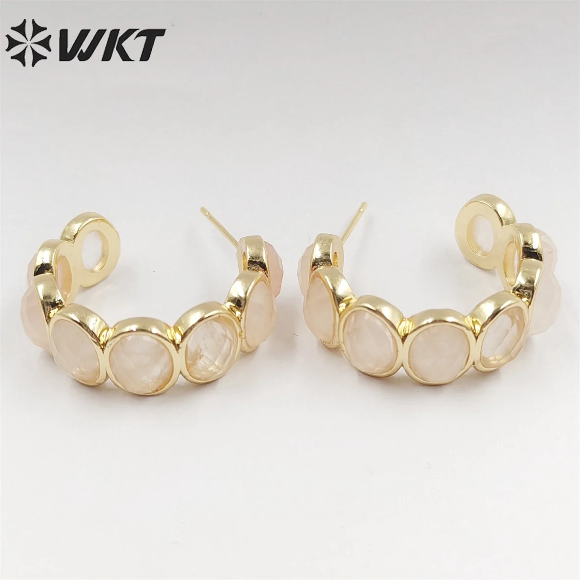 

WKT-E707 WKT 2022, изысканный стиль, черный обсидиан, розовый кварц, солнечный камень, аметист, клубничный кварц, позолоченные серьги в подарок