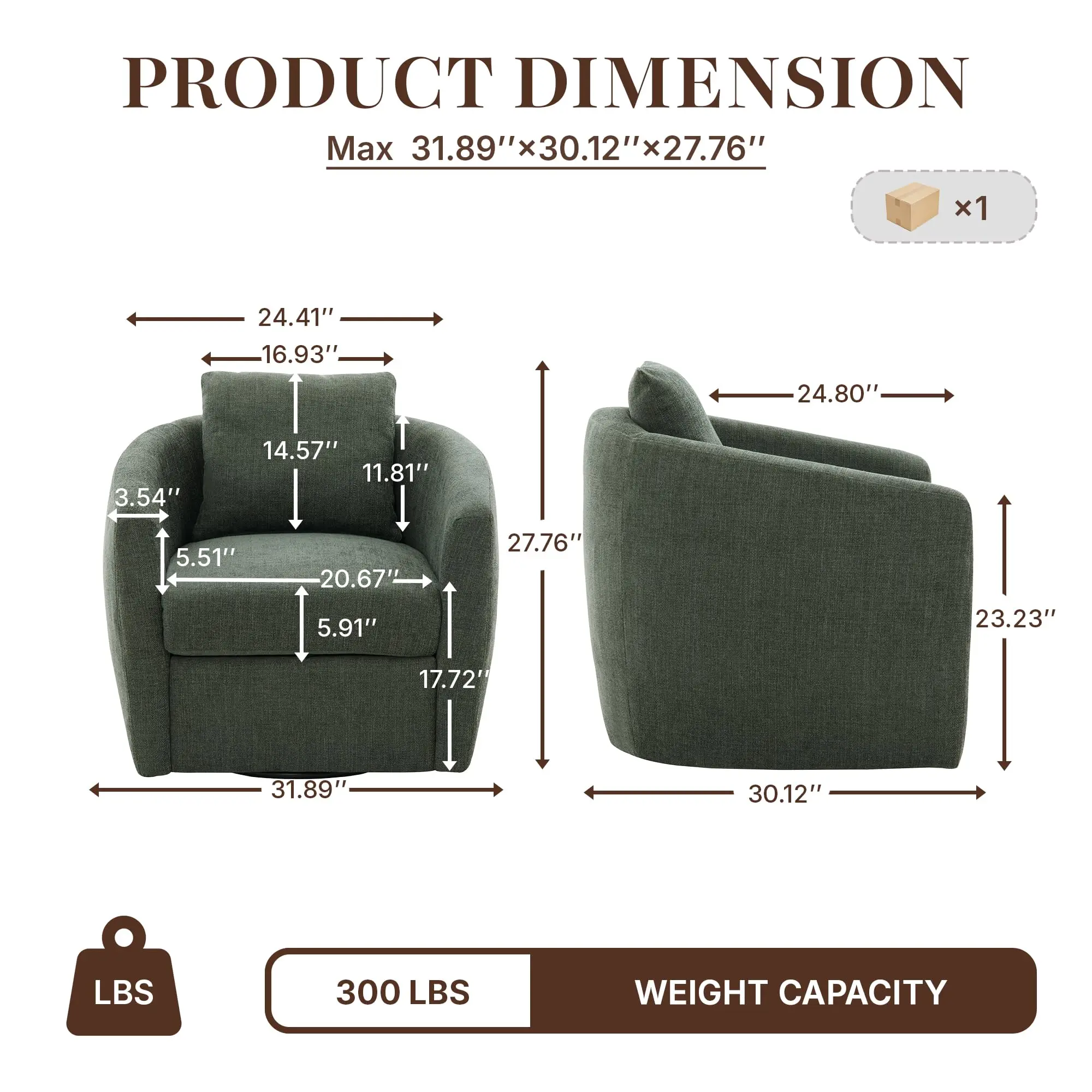 360° Swivel Barrel Accent Chair for Living Room (Green)