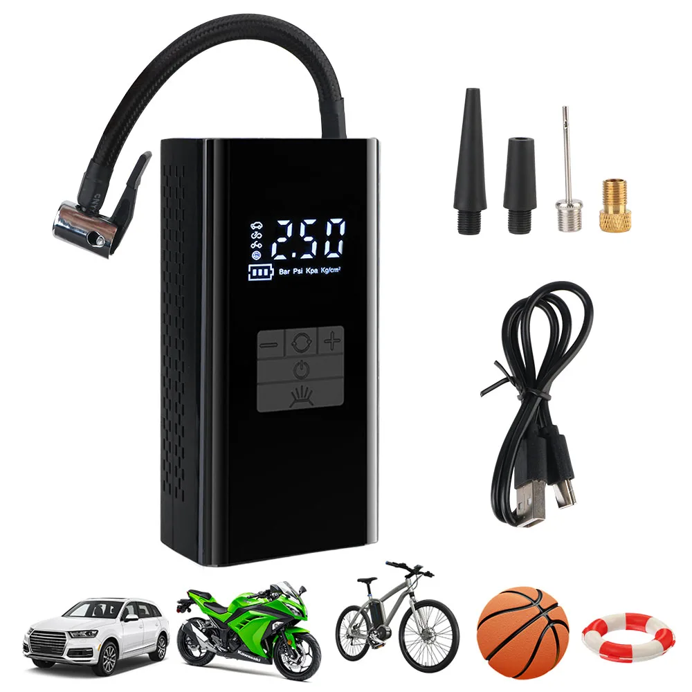 Portable Inflator Wireless LCD Display Air Compressor With LED Light Portable Tire Pressure Gauge Digital JN058 Tire Air Pump