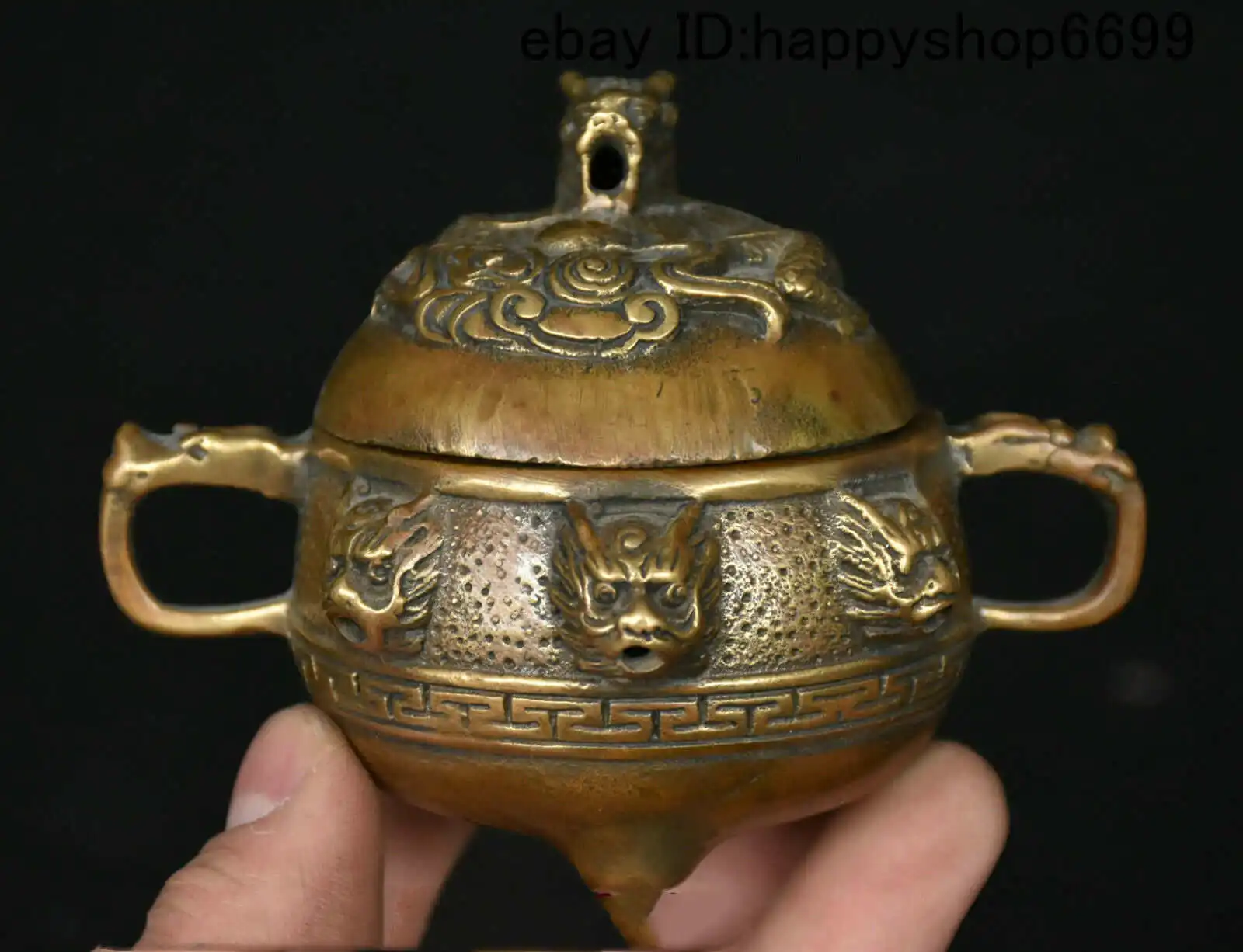 

China Dynasty Copper Bronze Dragon Loong Beast Head Incense Burner Censer Statue Collection Ornaments Home Accessories