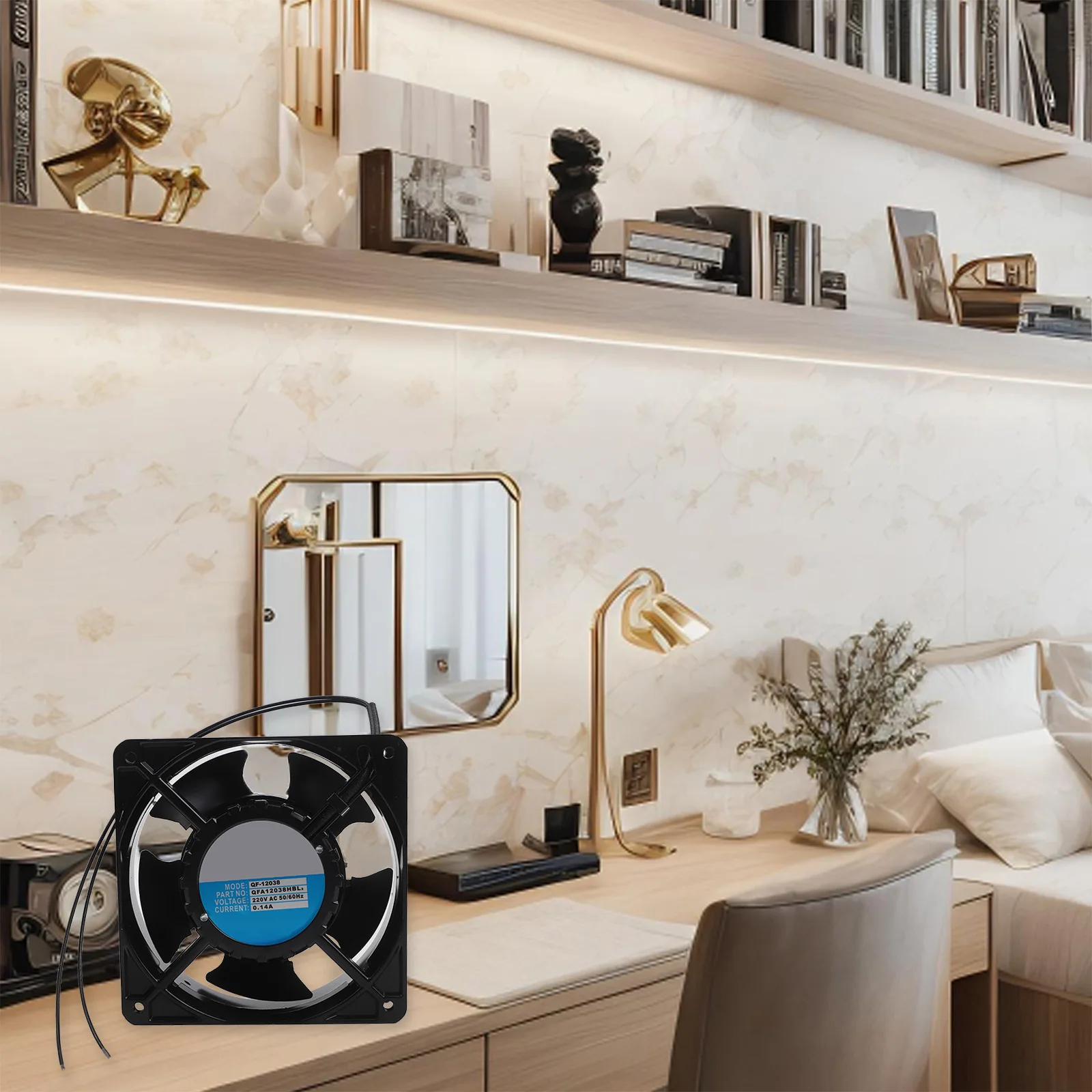 Insertable Axial Fan with Metal for blades for Fireplace Cassette Designed to Operate Silently While Withstanding High