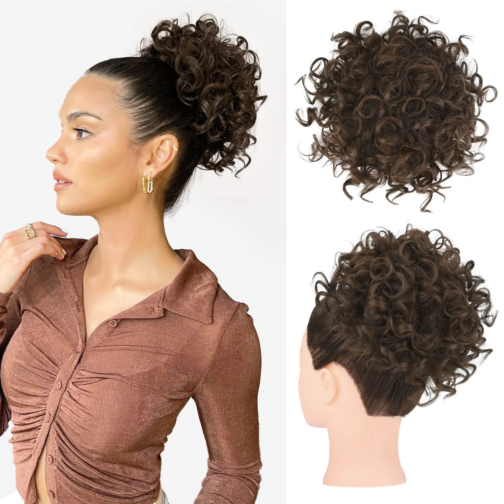 

Drawstring Four-Claw Clip Double-Fixed High Bun Wig Synthetic Hair Breathable Mesh Base Pre-Styled Waterproof Curls European and American Style Fluffy Bun High-Temperature Fiber Women's Daily Party Lazy Styling Tool