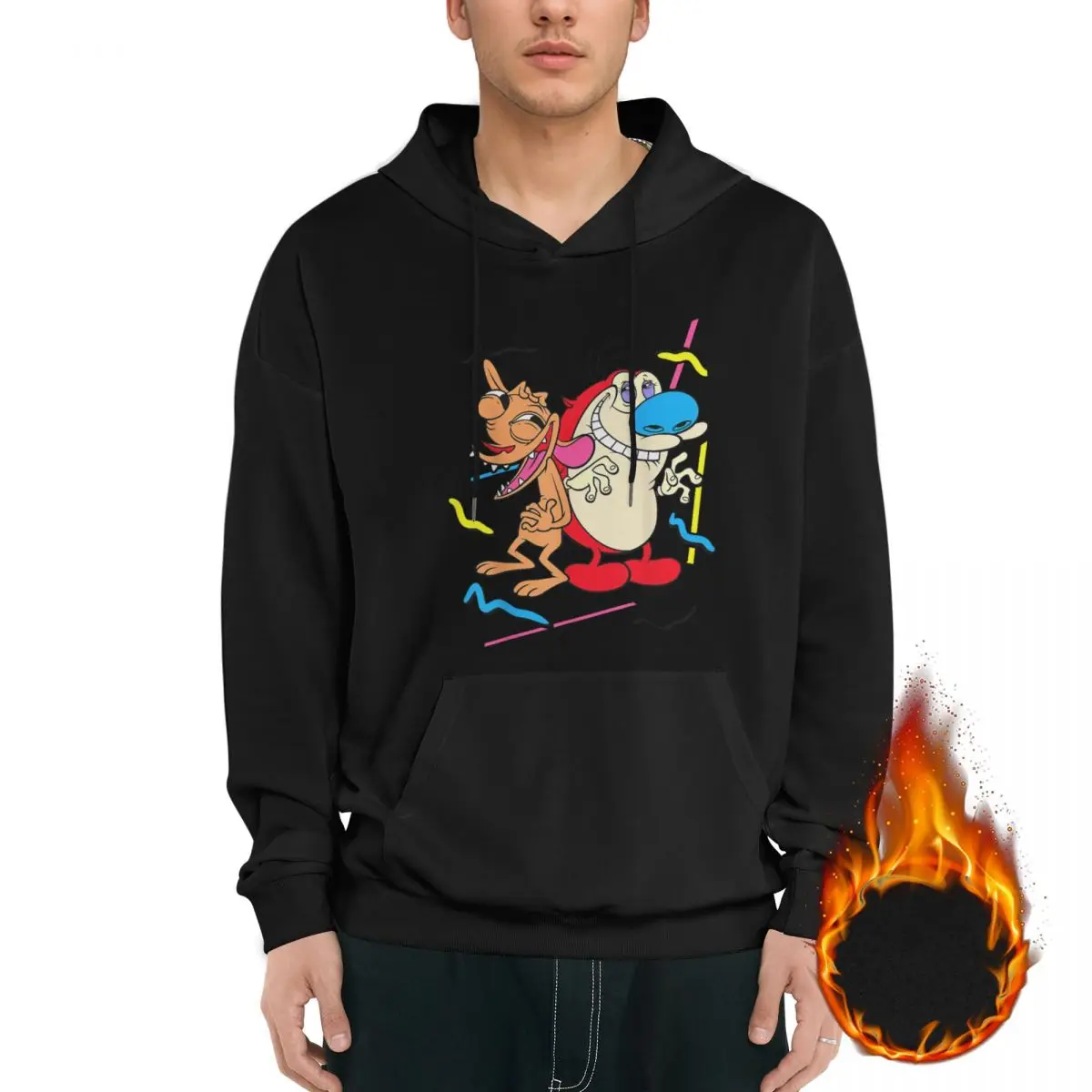 Nickelodeon Ren And Stimpy Men's Fleece Hoodie Black Long -sleeved Hoodie