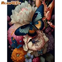 RUOPOTY-pintura acrílica por números, pinturas decorativas pintadas a mano, mariposa para colorear por números sobre lienzo, regalo único