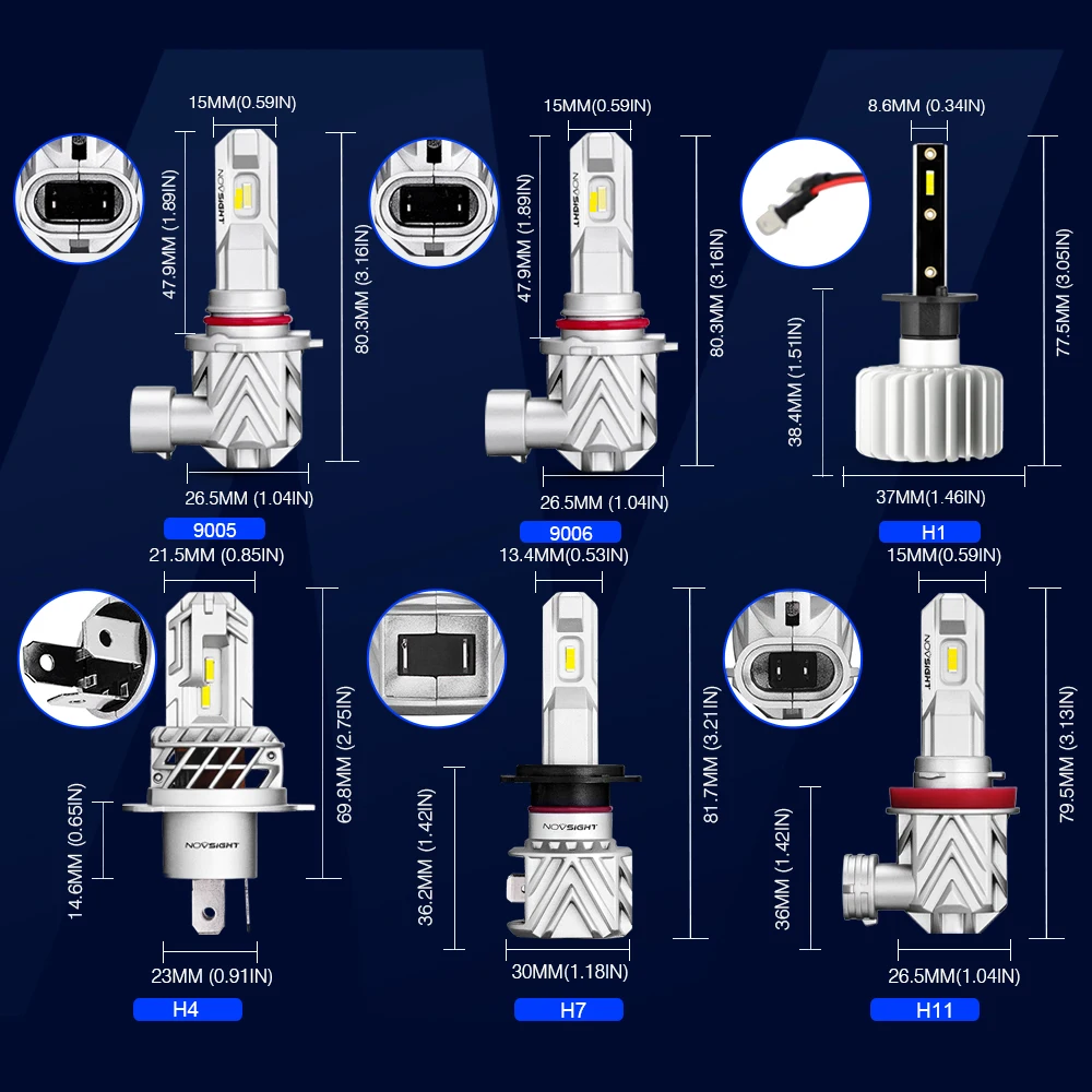 NOVSIGHT Car Headlight Bulbs 1:1Mini Led H7 H4 H1 H11 H8 HB4 9005 HB3 50W 10000LM Car Accessories 6000K White Auto Led Fog Light