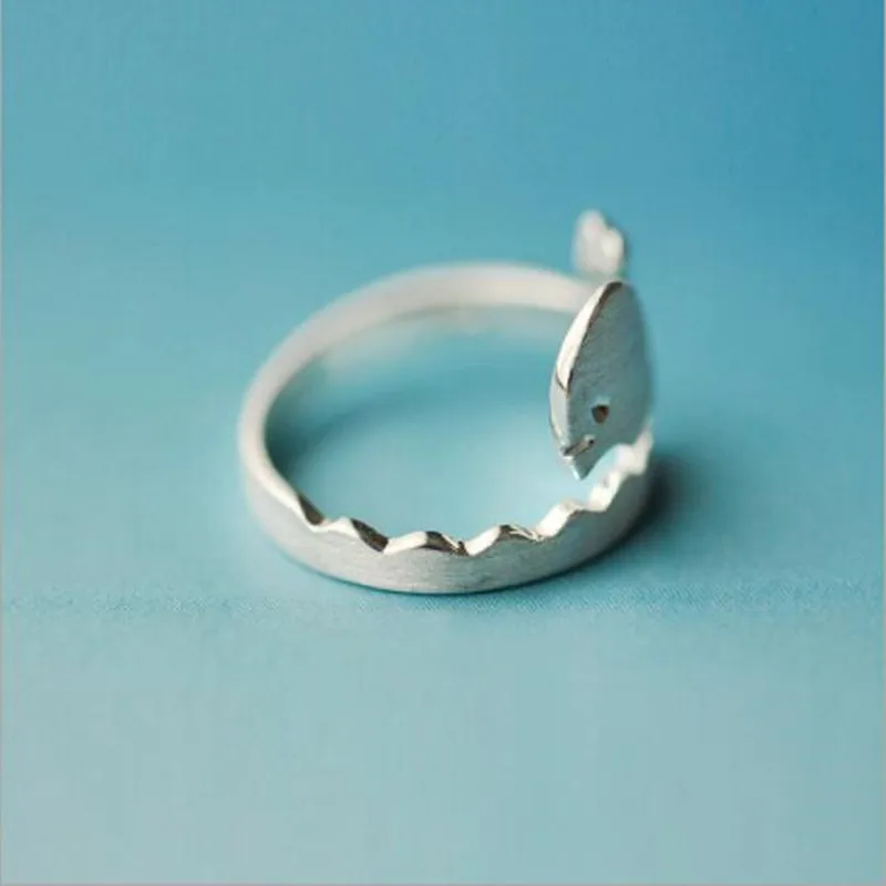 925 Sterling Silver Jewelry Cute Animal Beautiful Cute Little Whale Fish Opening Gear-shaped Rings   R071