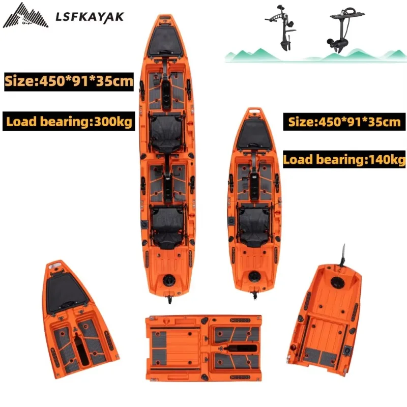 Modular 10ft/14ft 3-2 Section HDPE Sit-On-Top 2 Person /1 Person Fishing Kayak For Lakes Rivers Surfing Electric Motor