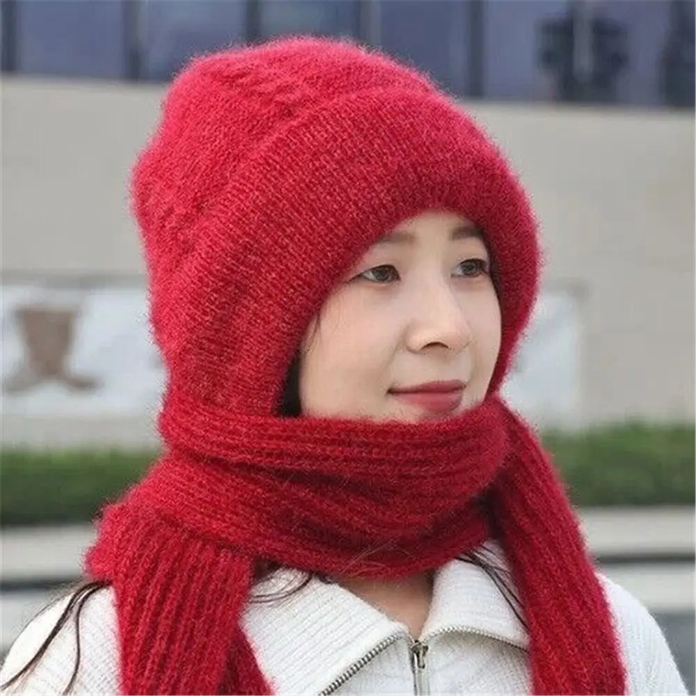 Integrated Cap Scarf Ear Protection Windproof Cap Scarf Knitting Thicken Thermal Hat Winter Beanie Hat Scarf Neck Warmer Casual