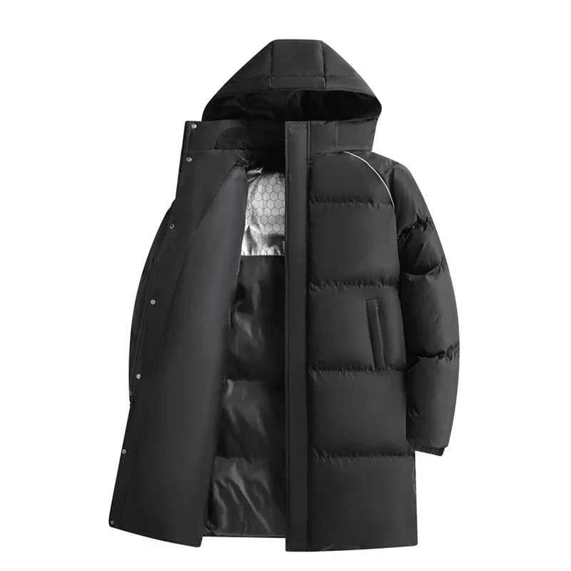 

2025 Men's High-Quality Mid-Length Jacket Coat, Winter Thick and Warm Overcoat, Pure Color Youth Cotton Coat Jacket,Outdoor Coat