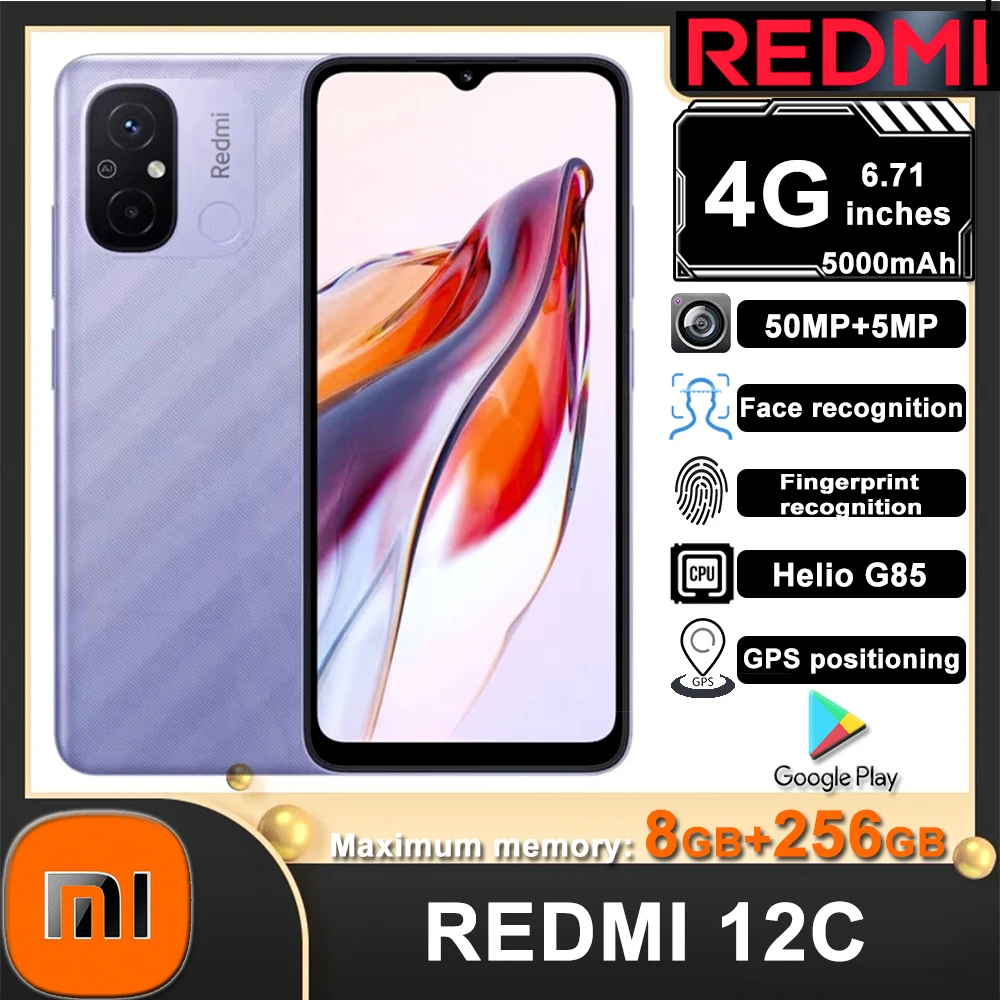 Original Xiaomi Redmi 12C 8GB 256GB 5000mAh High-capacity Battery Helio G85 Octa Core 50MP 6.71'' 4G Mobile Phone Global ROM