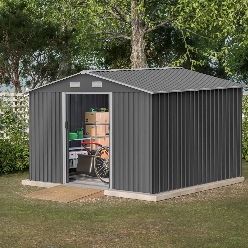 

Outdoor Sheds 10FT x 8FT & Outdoor Storage Clearance, Metal Anti-Corrosion Utility Tool House with Lockable Door & Shutter Vents