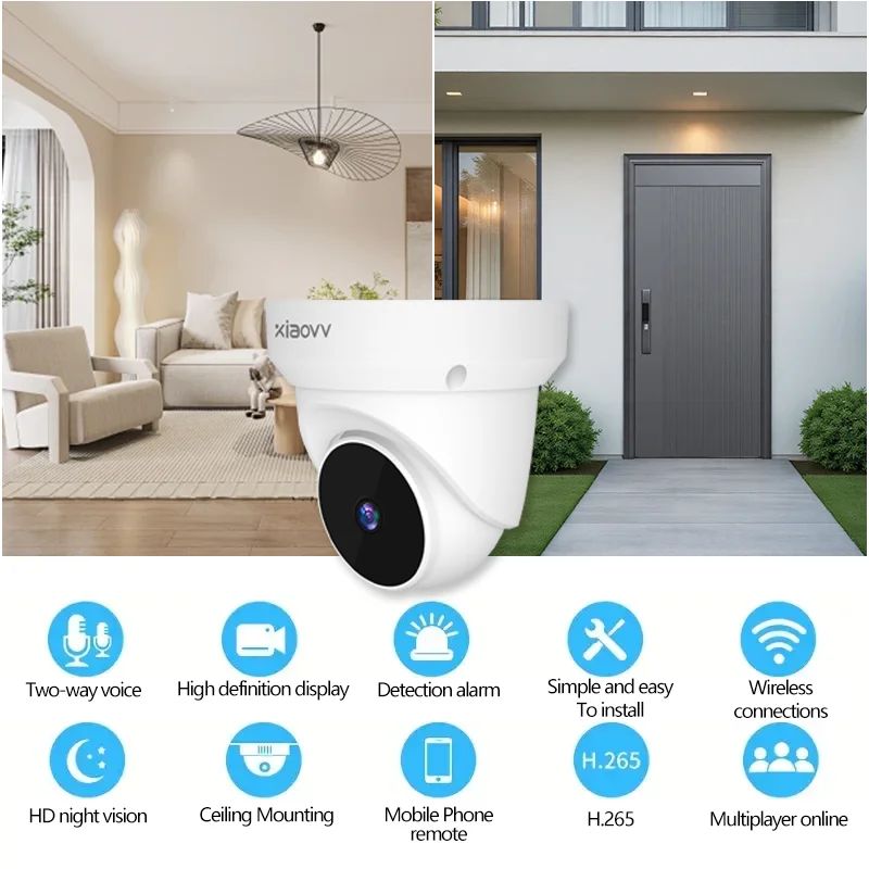 XIAOVV 4MP WiFi Dome Security Camera With Children Pet Outdoor Indoor PTZ Rotation Easy Install Two-way Talk Motion Alarm Messag
