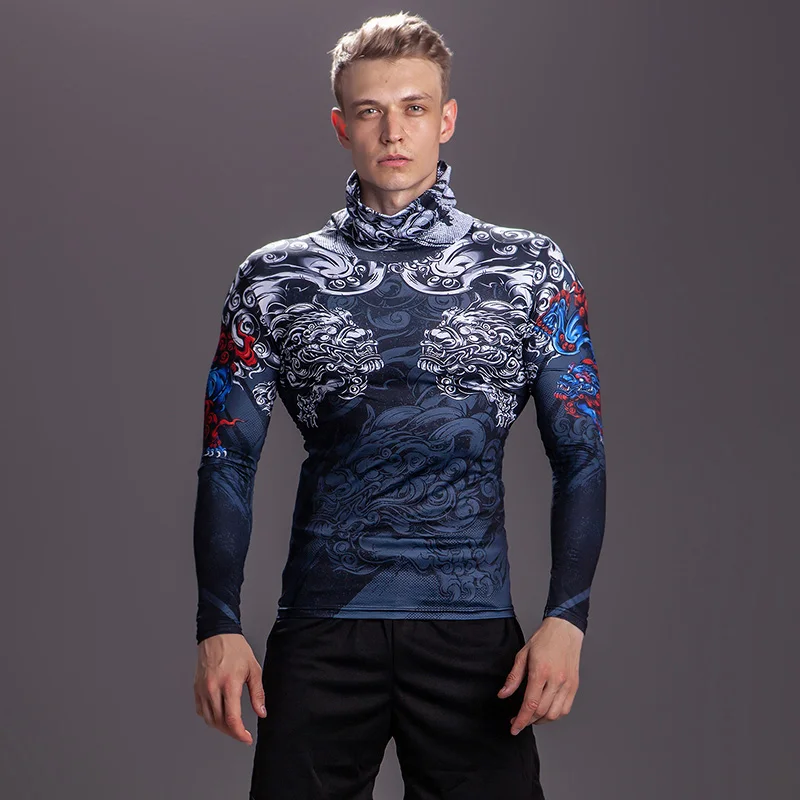 

High Neck Long Sleeve Men's Thermal Tops T-shirts High-Neck Compression T-Shirts Tight Slim Bottoms Cycling Sports T-shirts