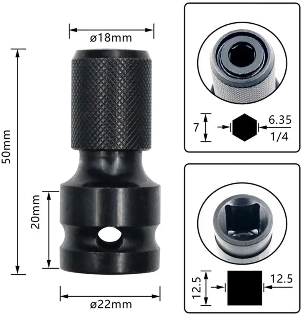 Quick Release 1/2 inch Square To 1/4 inch Hex Ratchet Socket Wrench Socket Adapter Spanner Set Drive Converter Impact Tool