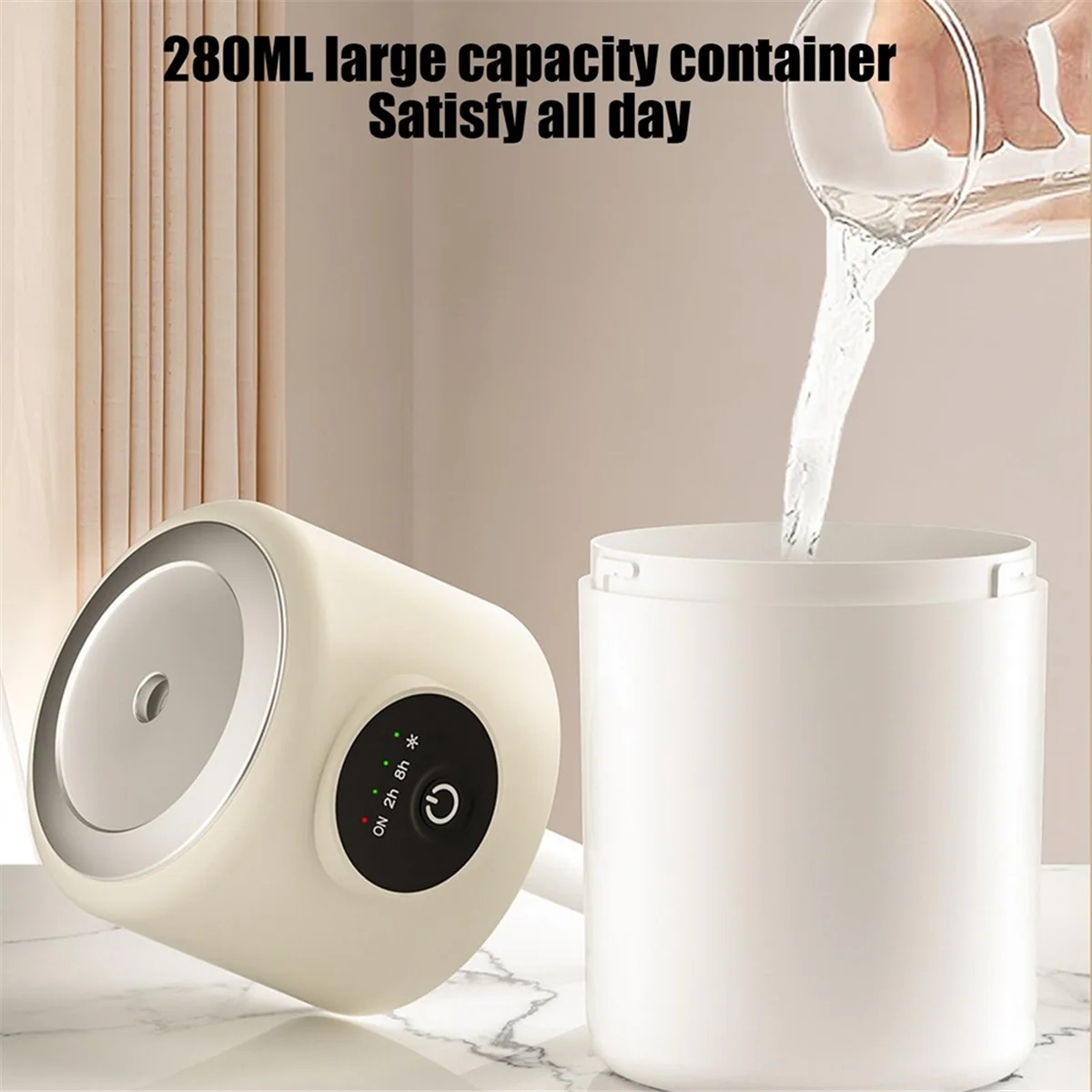 Smart Home Large Capacity Atomizer USB Silent Night Light Small Air Purifying Humidifier,Creamy-White