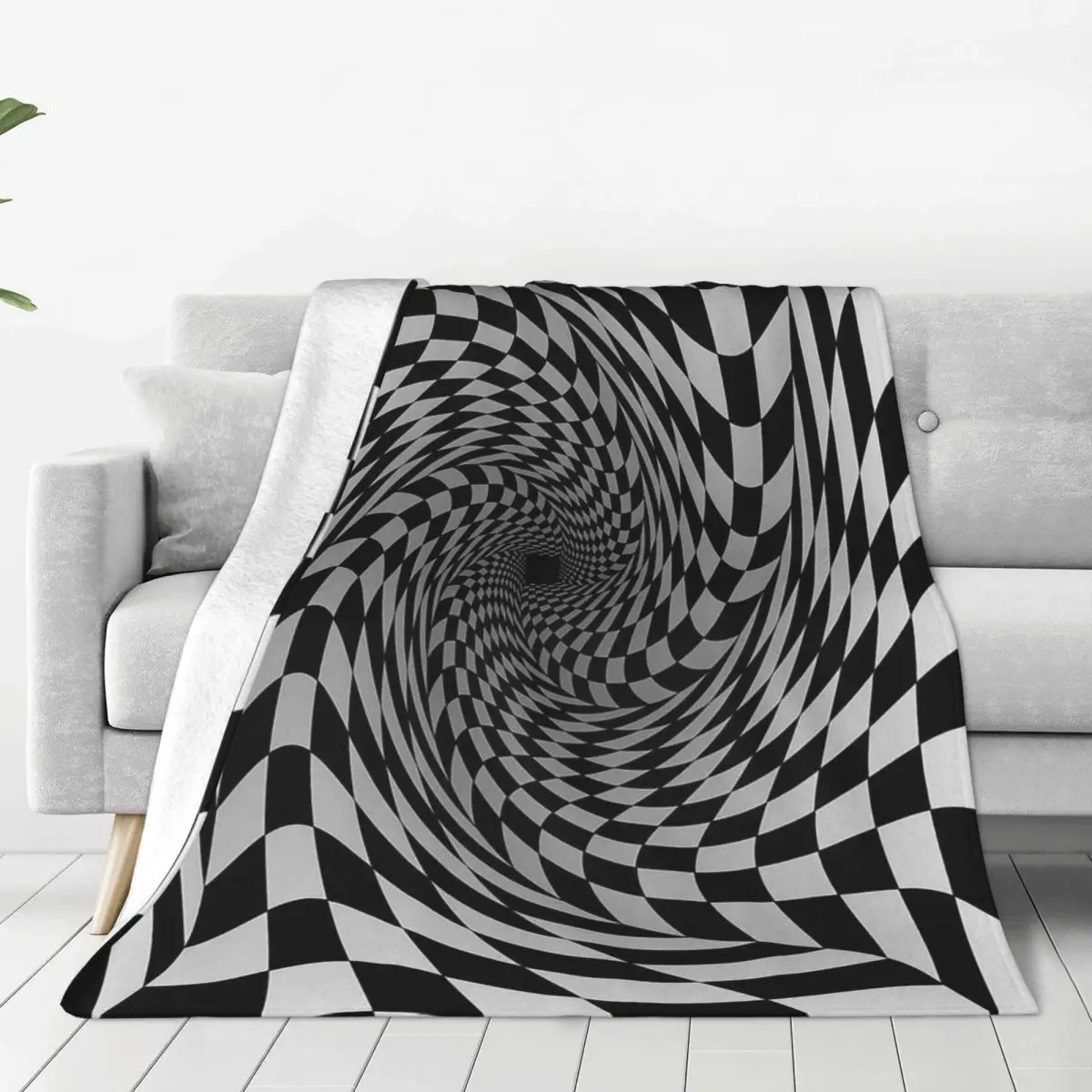 3D Vortex Illusion Black And White Checkered Swirl Trap Blankets Soft Warm Flannel Throw  Cover for Bed Picnic Travel Home Couch