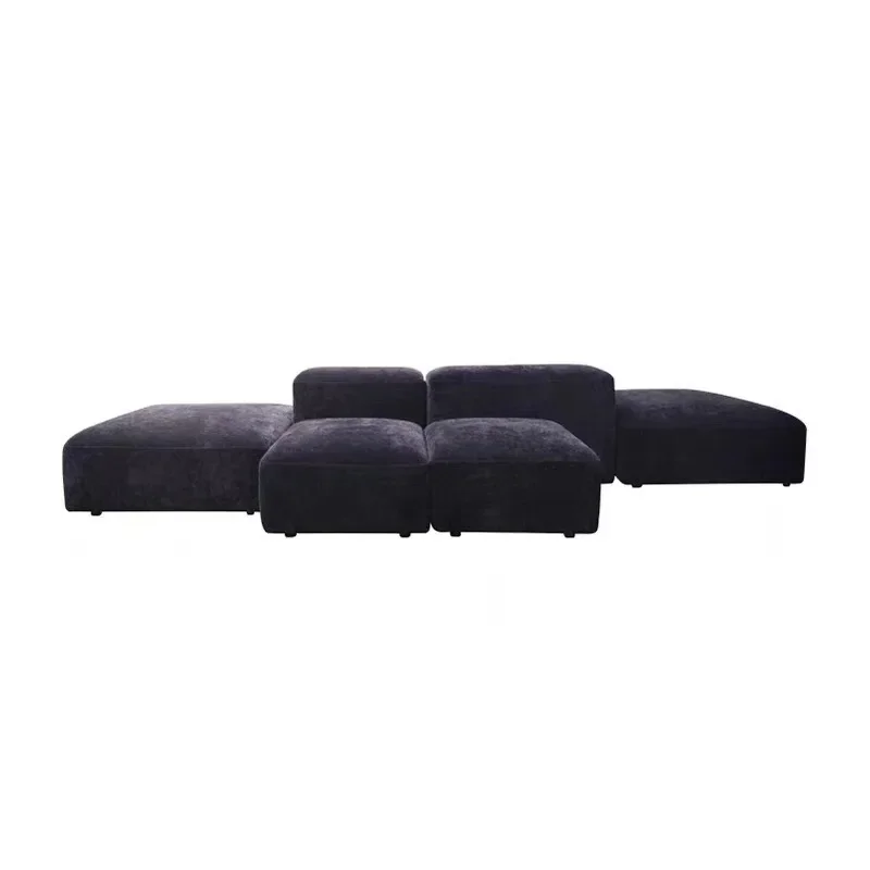 Minimal large flat tofu block module straight row corner combination designer living room flannel sofa