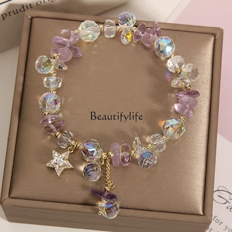 

Korean version of fashion lavender romantic amethyst bracelet women's sparkling pentagram zircon pendant bracelet