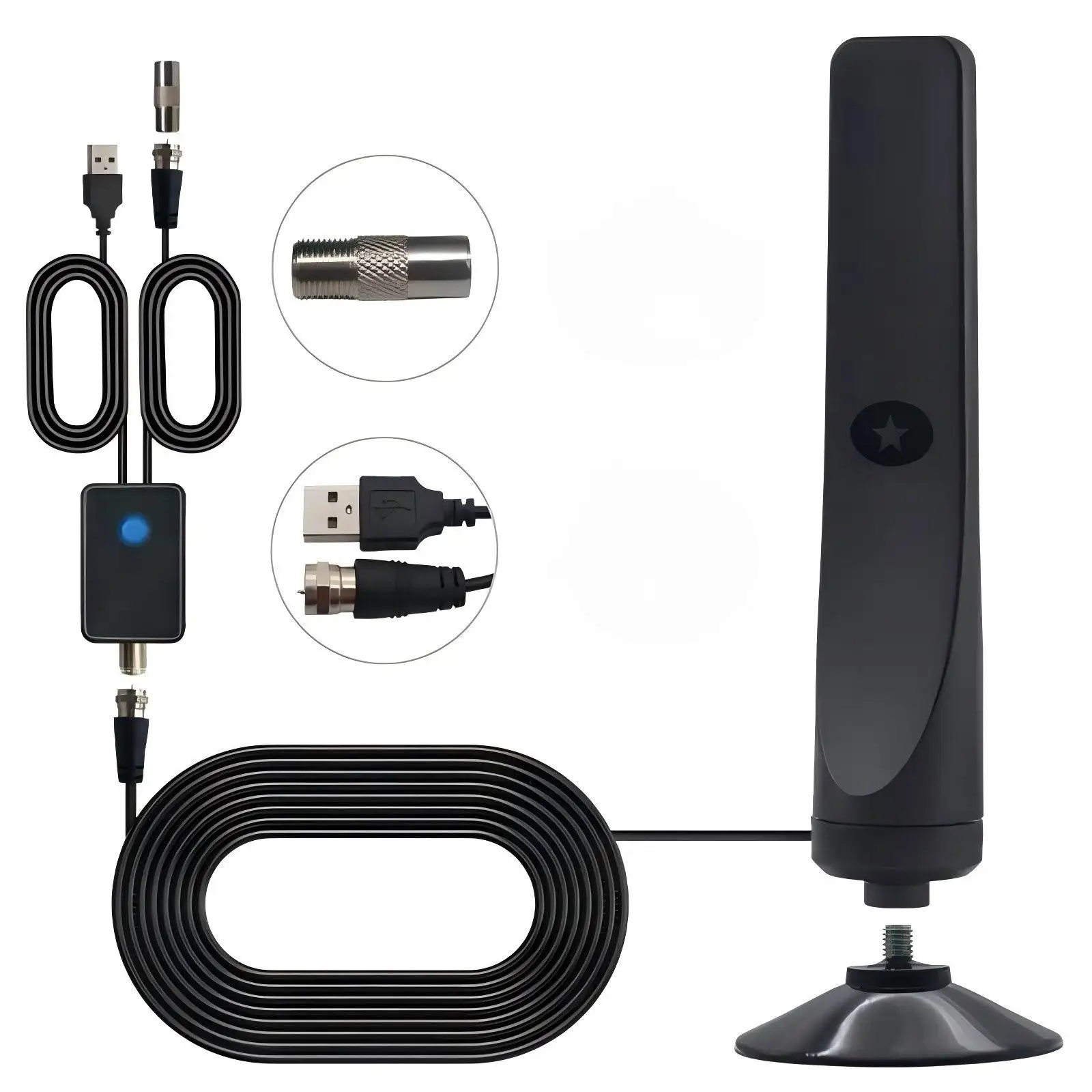 Digital TV antenna receiver for indoor and outdoor use, enhances digital terrestrial wave HDTV TV signal, supports multiple international standards