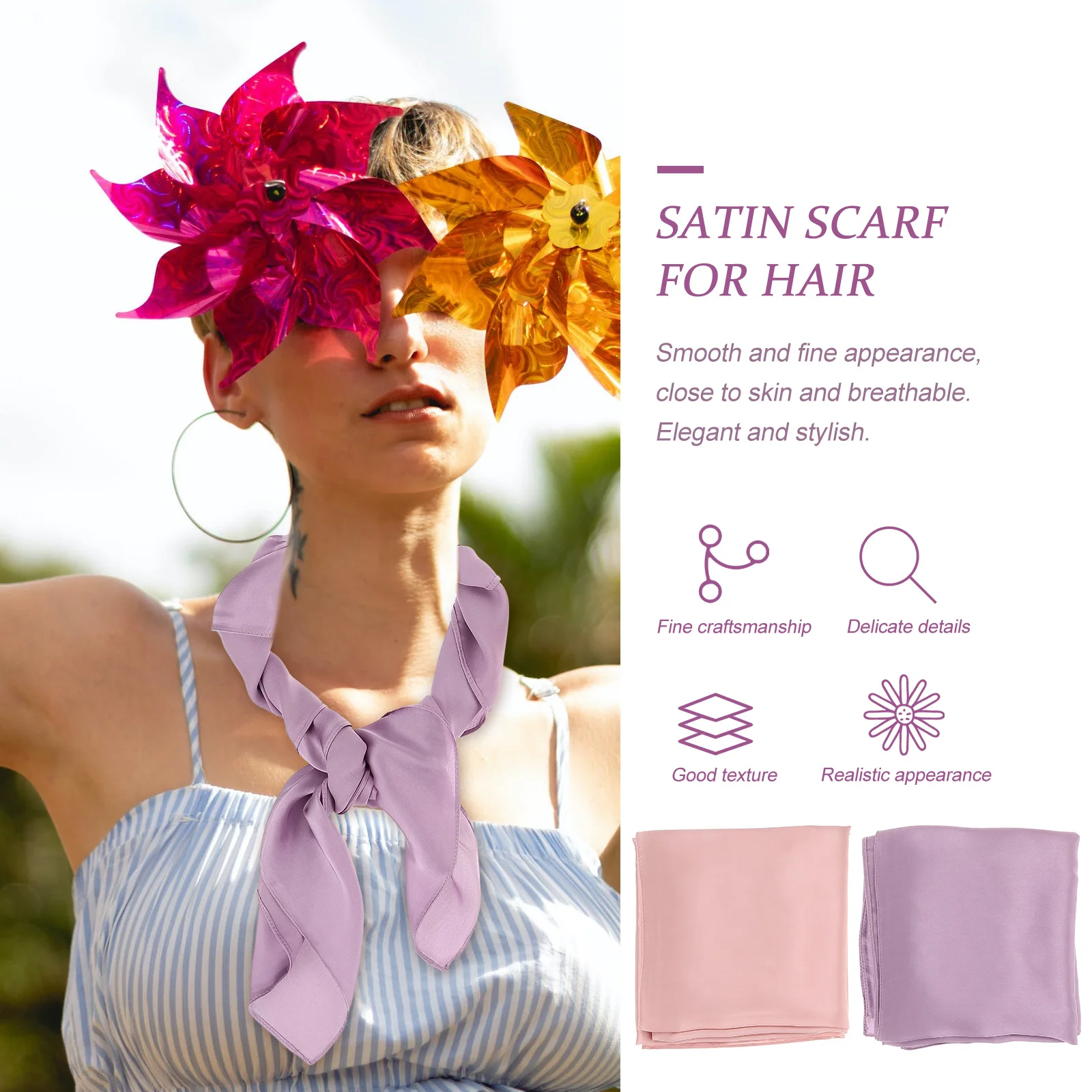 

2pcs Solid Color Scarf for Women Square Satin Neck Scarves Lightweight Fashionable Hair Wrap All Season Elegant Gift