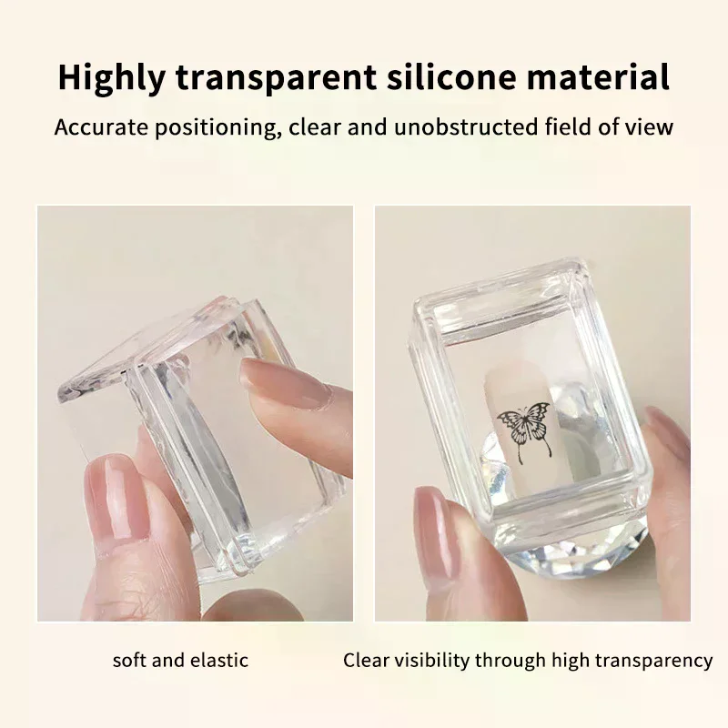 Transparent Rectangle Nail Art Stamper With Scraper Silicone Head Transfer Tool Fast Clear Jelly French Stamping Manicure
