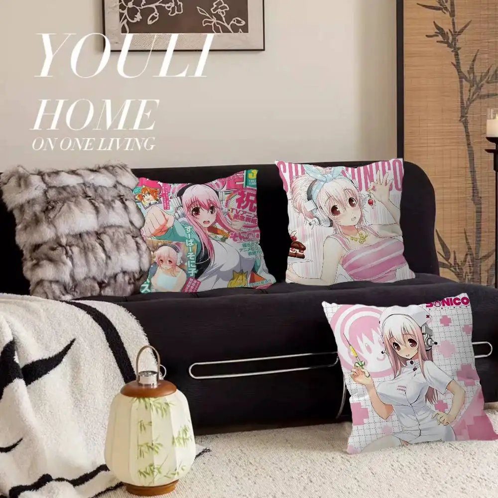 Cute sexy anime characters SUPER SONICO Pillow Anime Pillow Sofa Bed Head Pillow Cover Cushion Cover 45x45 cm Fashion