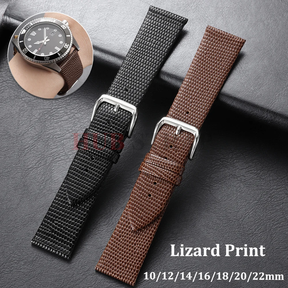 Lizard Print Genuine Leather Watch Band 10mm 12mm 14mm 16mm 18mm 20mm 22mm Replacement Bracelet Belt Men Women Watch Accessories