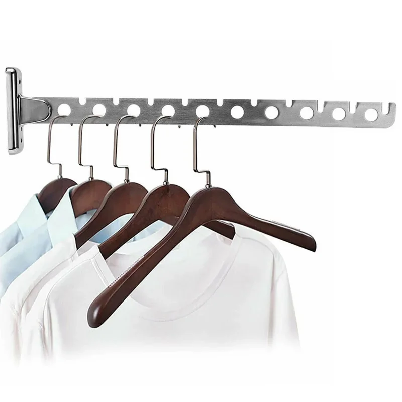6/8/10 Holes Clothes Hooks 304 Stainless Steel Wall Mounted Drying Rack Home Folding Clothes Organizer with Screws Clothes Stand