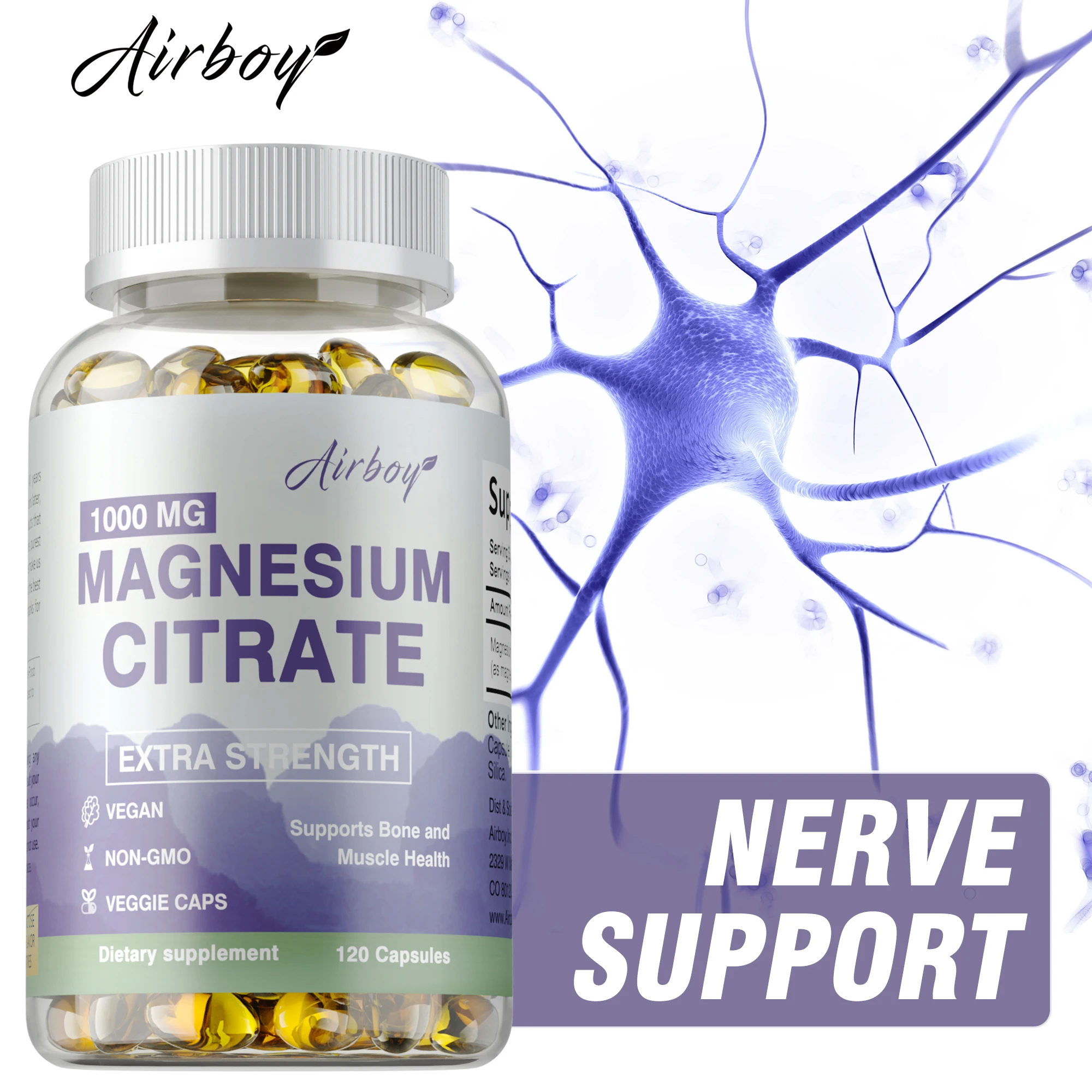 

Magnesium Citrate Capsules - Soothe Nerves, Supports Heart and Bone Health, Soothes Nerves, and Improve Immunity