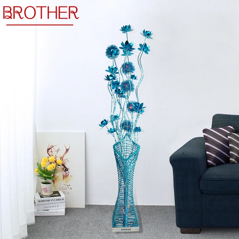 

BROTHER Nordic Blue Floor Lamp Fashionable Modern Iiving Room Bedroom Hotel Aluminum Wire LED Sofa Originality Decorative Light