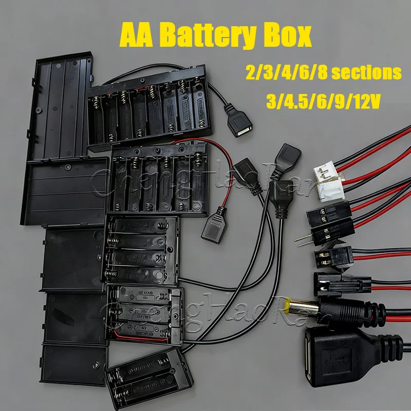 

1pcs AA Battery Holder/Box In Series With Cover Switch And PH2.0/XH2.54/SM/DuPont Male/Female/DC5521 Plug Connectors 3V~12V