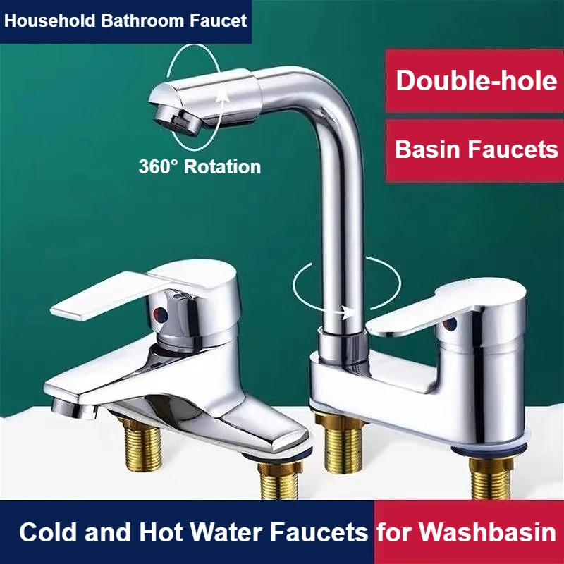 

Double-hole Hot and Cold Water Faucet for Washbasin, Old-fashioned Basin Faucet for Bathroom Toilet Countertop Mixer Taps
