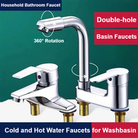 Double-hole Hot and Cold Water Faucet for Washbasin, Old-fashioned Basin Faucet for Bathroom Toilet Countertop Mixer Taps