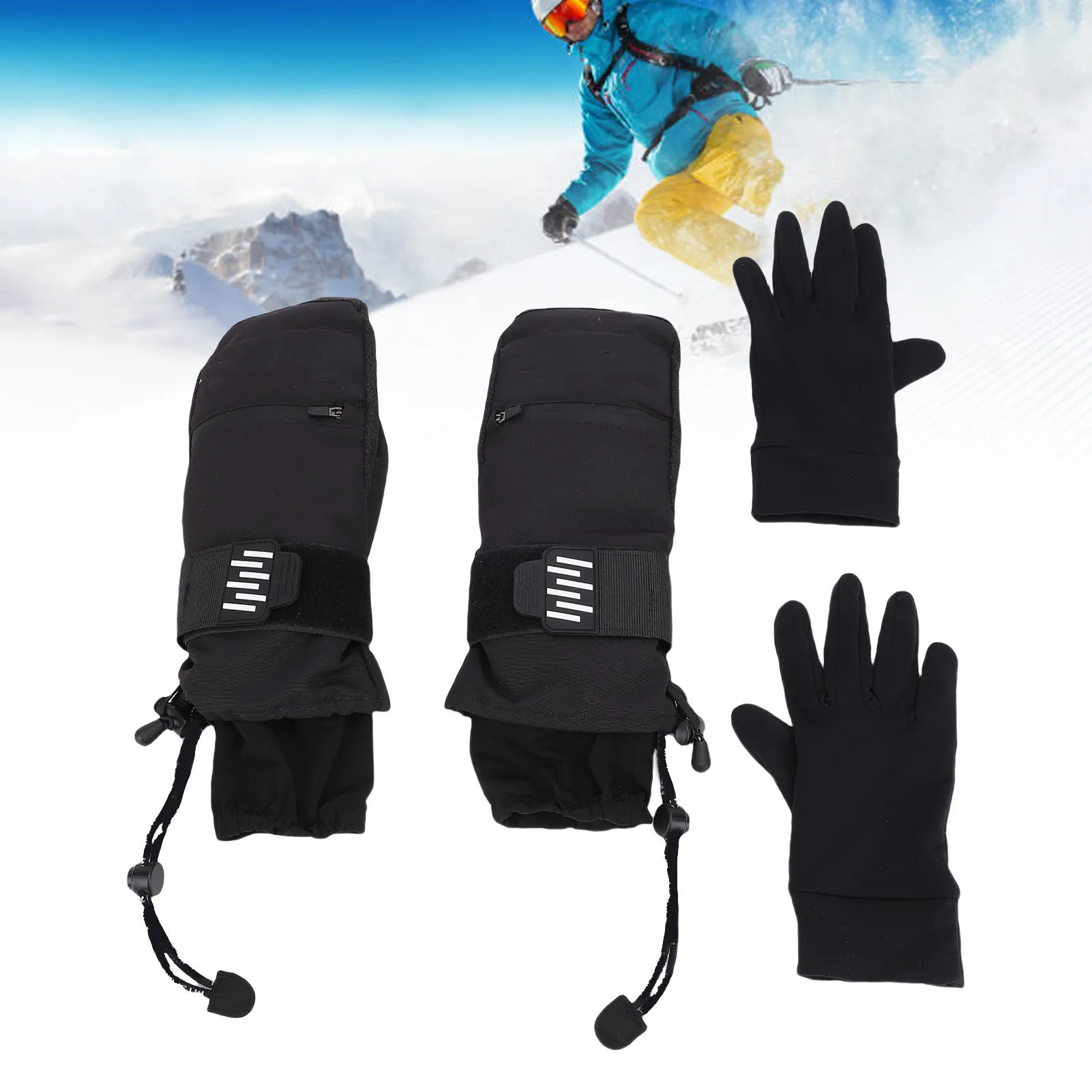 قفازات التزلج إيفا امتصاص الصدمات مكافحة خسر شريط للرسغ الأراميد الحرارية الدافئة بطانة قفازات الشتاء للطقس البارد للنساء