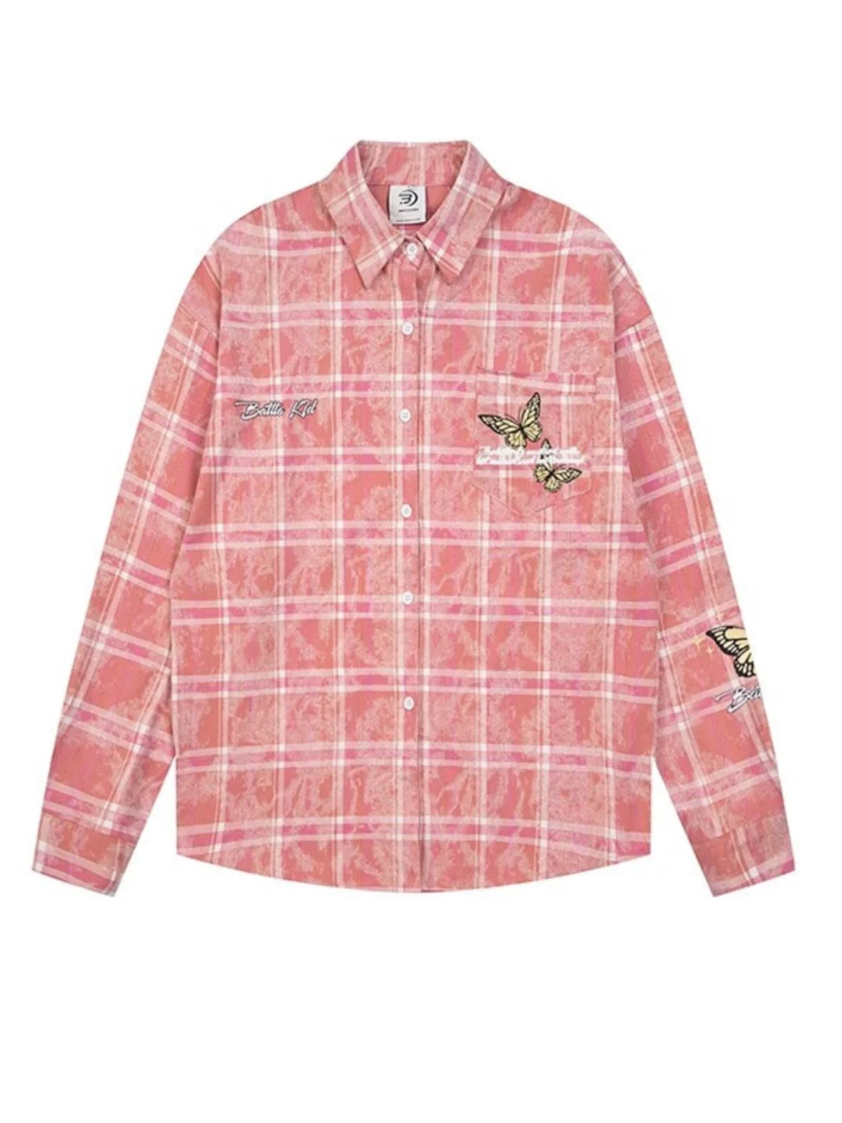 

Мужская рубашка в клетку с длинным рукавом и вышивкой, винтажный американский стиль, свободный крой, повседневная, с защитой от солнца, с воротником, для ежедневной носки