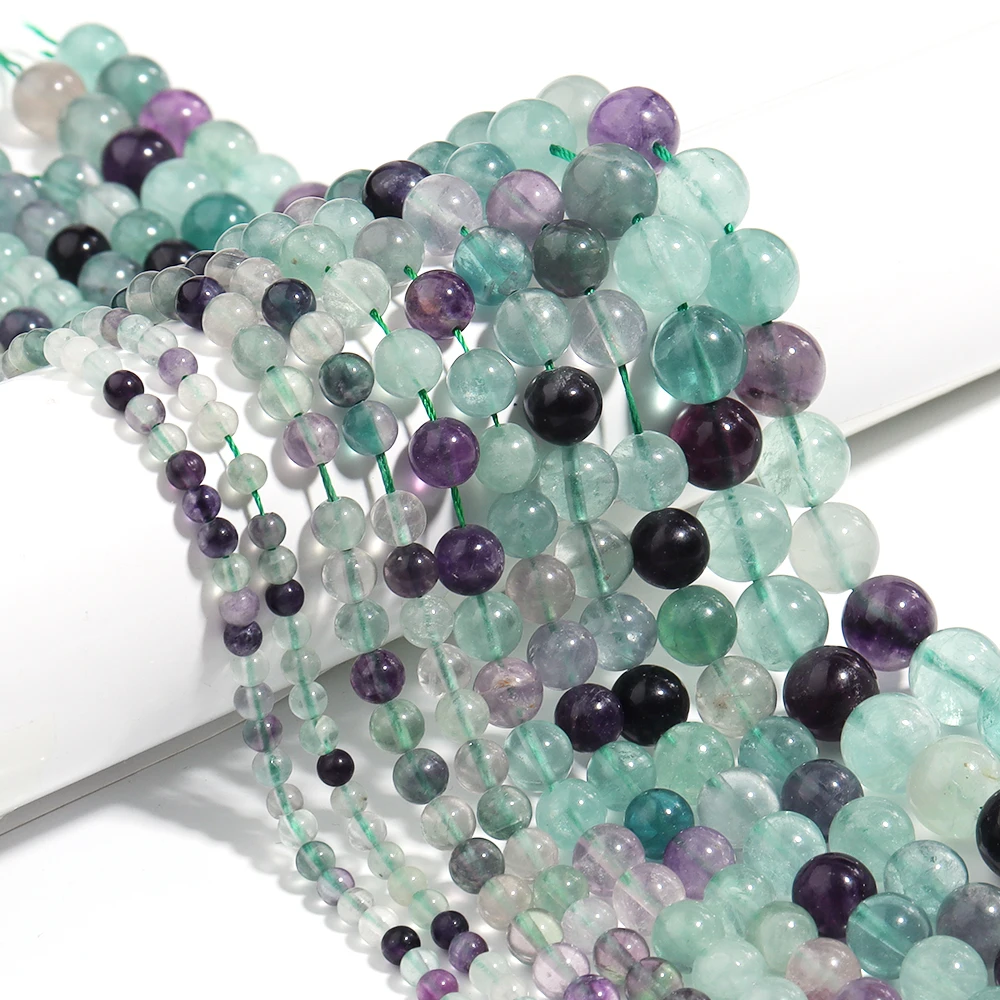 1 Strand Multicolor Natural Fluorite Stone Round Loose Gemstone Beads for for Jewelry Making Bracelet Necklace DIY Craft