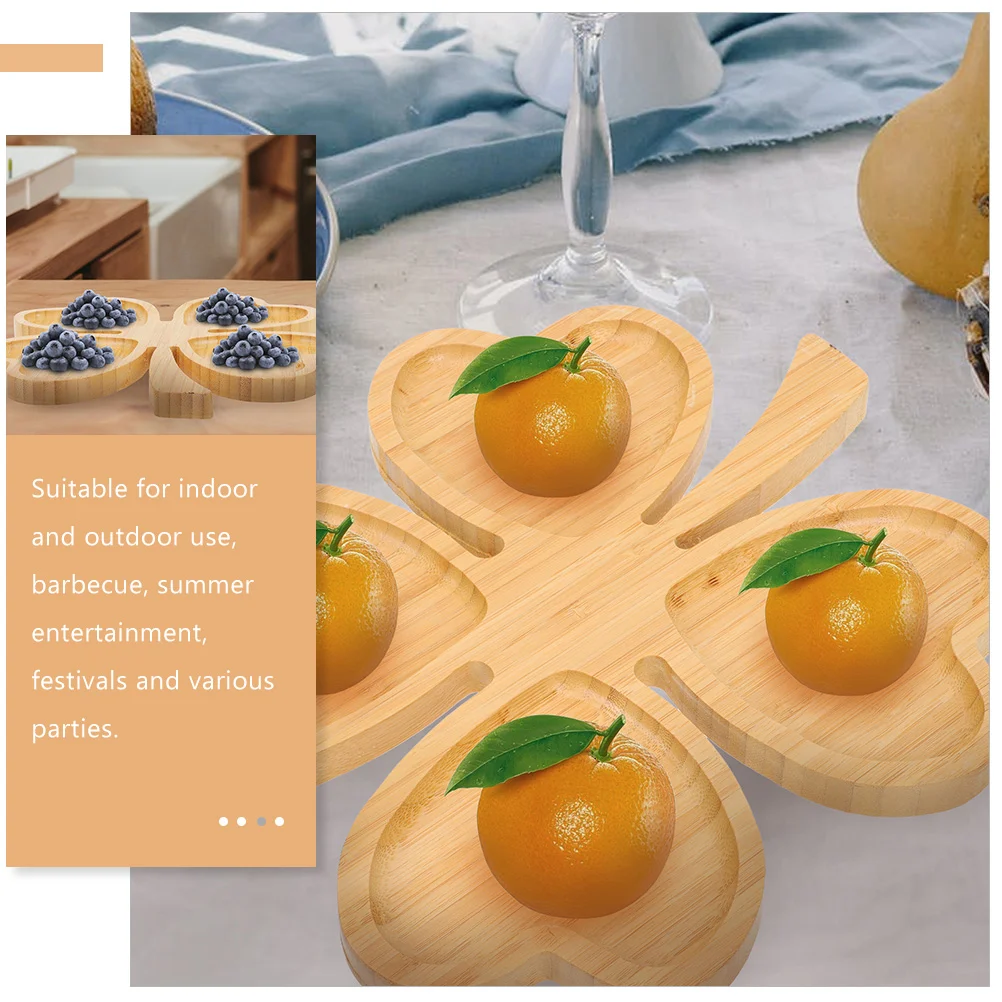 Bamboo Tray Four-leaf Dried Fruit Plate Plates 30x28cm Wooden Decorative