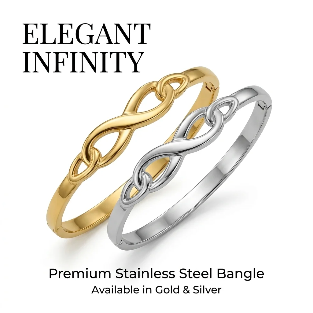 Elegant Gold Snap Bracelet, Stainless Steel Openwork Number 8 Bangle, Luxe Feel Women Jewelry 60mm Inner Diameter