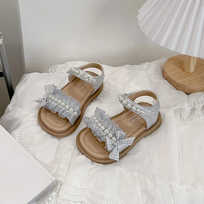 Mumoresip Girls Beach Shoes Sweet Lace Breathable Kids Casual Sandals Soft Sole Open Toes 2026 New Summer Children Princess Shoe