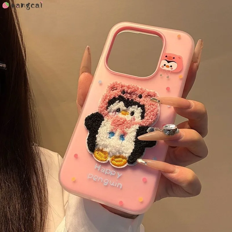 

For Realme 15 Pro 15T 14 Pro Plus 14T 14X 12 Pro Plus Lite 11 11X 10 9i Phone Case 2 in 1 Layered Plush Penguin Chick Dog Cover