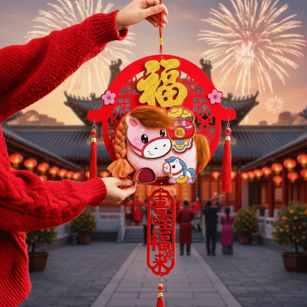

3D Horse Year Pendant Cartoon Handmade Spring Festival Ornament Traditional Exquisite New Year Door Decoration Home Furnishings